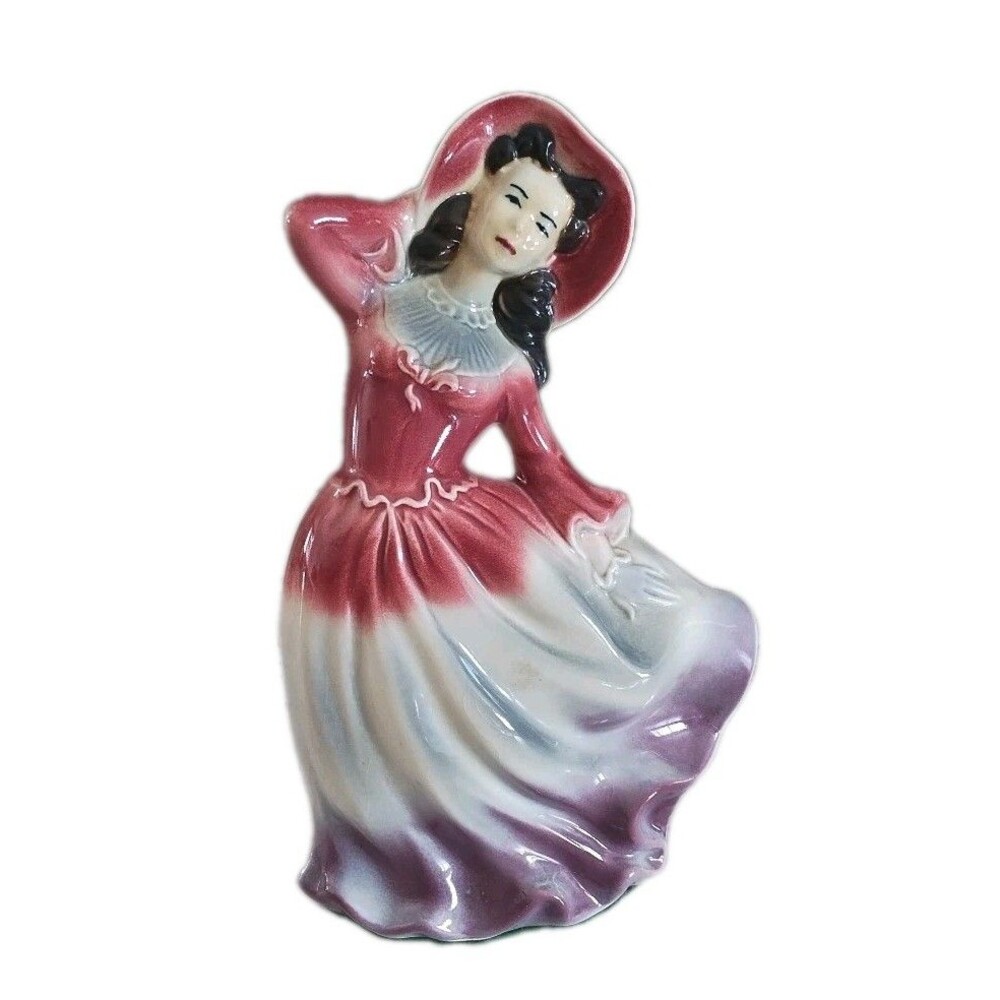 Vintage Royal Copley 8" Dancing Lady Figurine Ceramic Victorian Inspired